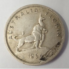 AUSTRALIA 1954 . FLORIN . ERROR . PLANCHET FLAW